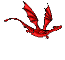 A small red dragon in flight.